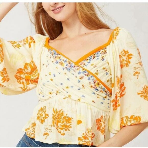 Free People Tops - Free People Mirabella Top - Yellow Floral - Size Small